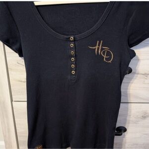 Harley-Davidson Black and Gold Fitted Polo
T-Shirt Women’s Size Medium